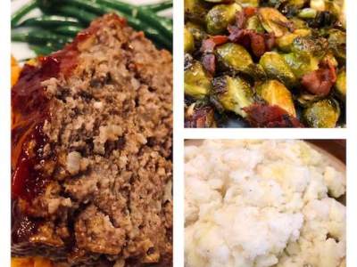 Sunday Dinner Meatloaf, Mashed Potatoes & Roasted Brussel&nbsp;Sprouts