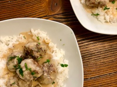 Swedish Meatballs over Garlic&nbsp;Rice