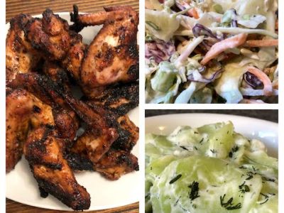 Dry Rub Chicken Wings, Creamy Coleslaw & Cucumber&nbsp;Salad